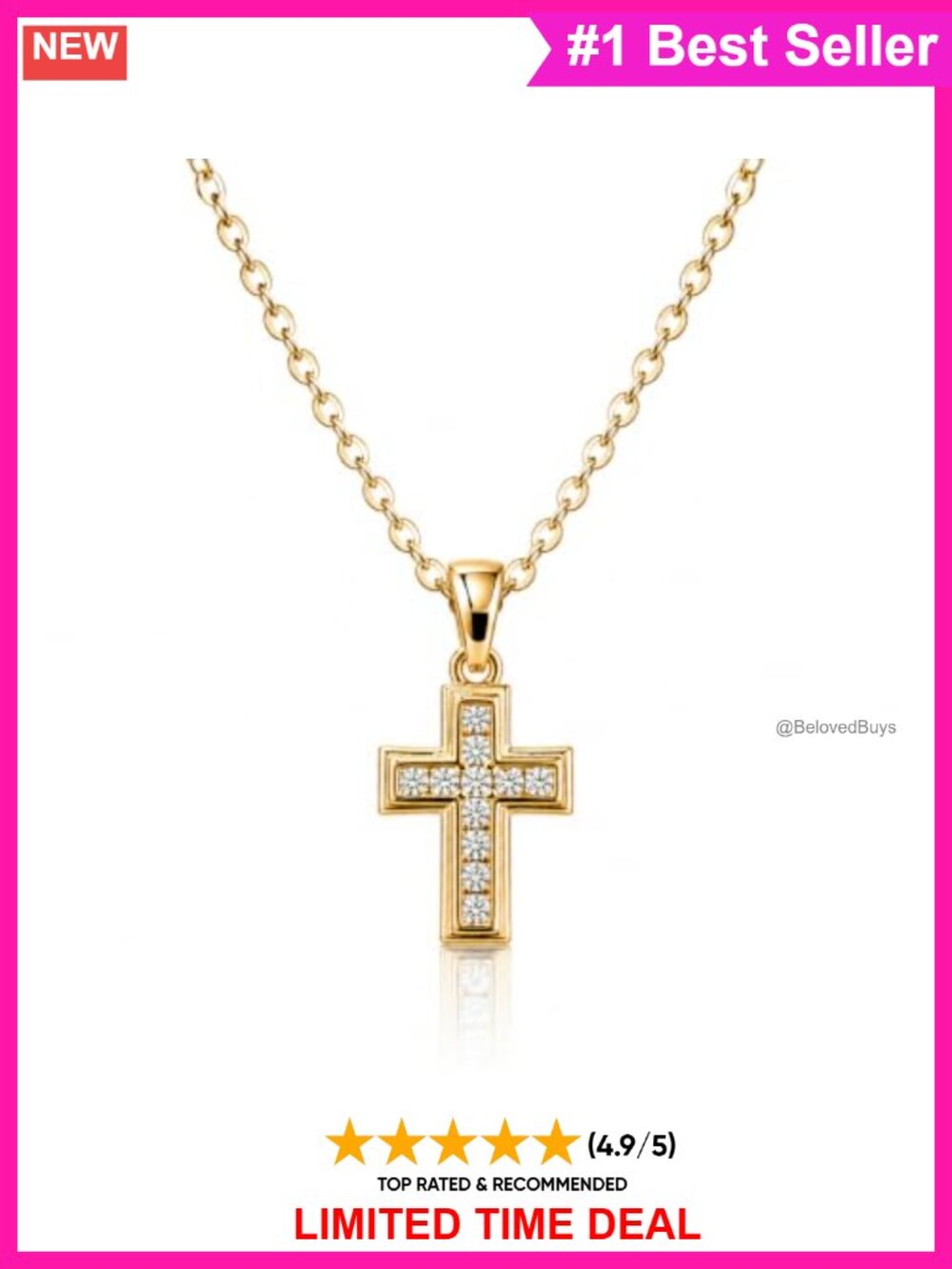 14K Gold Cross Necklace Women Adjustable Chain Dainty Faith Gift
